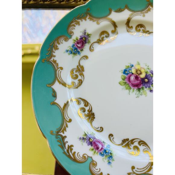 Royal Bayreuth Rosalind Aqua - Gilt Scrolls, Floral (c.1946–1949) Salad Plate 8” - Picture 7 of 11